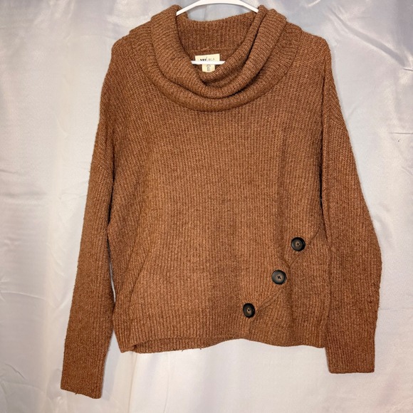 Yes Lola Sweaters - YES LOLA Brown Cowl Neck Chunky Knit Button Accent Sweater Size L